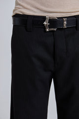 Black Pinstripe Stacked Straight Suit Pants