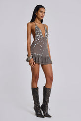 Button Me Up Mini Dress in Grey