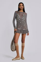 Button Me Up Mini Dress in Grey