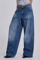 Nailed Studded Colossus Jeans in Mid Blue Wash