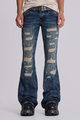 Washed Blue Laced Flared Jeans
