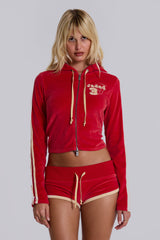 Red Three Velour Fitted Hoodie