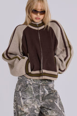 Brown Team 85 Knitted Bomber Jacket
