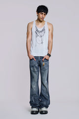 Vintage Blue Feather Drift Flared Jeans