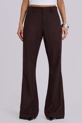 Brown Pinstripe Stacked Bootcut Suit Pants