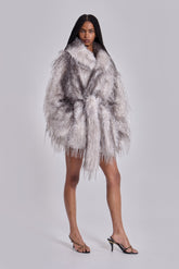 Haka Faux Feather Fur Belted Coat