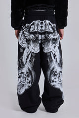 Black Gothic Print Baggy Monster Joggers