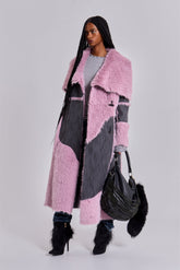 Alise Patchwork Faux Suede and Fur Maxi Coat