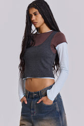 Lexie Triple Layer Long Sleeve Top in Grey