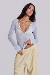 Sheer Henley Top In Sky