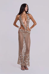 Vida Backless Crochet Maxi Dress with Shells