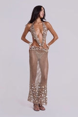 Vida Backless Crochet Maxi Dress with Shells