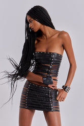 Nyxen Slashed Faux Leather Mini Skirt