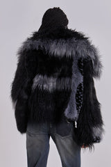 Oksana Patchwork Faux Fur Coat in Black