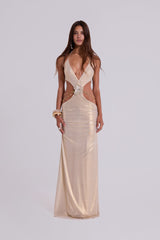 Vida Backless Maxi Dress in Gold