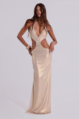 Vida Backless Maxi Dress in Gold