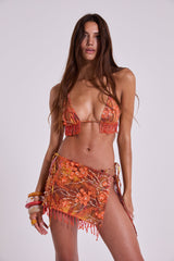 Melona Embellished Wrap Mini Skirt in Tangerine