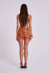 Melona Embellished Wrap Mini Skirt in Tangerine