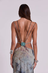 Azariah Maxi Dress With Turquoise Trim