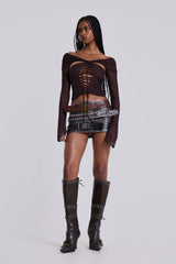 Bianca Macrame Off Shoulder Mesh Top