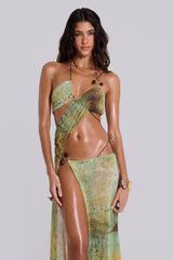 Cantha Asymmetric Cut Out Maxi Dress in Lagoon