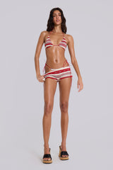 Cata Red Stripe Micro Triangle Ruffle Knit Bikini Top