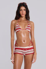 Cata Red Stripe Micro Triangle Ruffle Knit Bikini Top