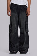 Sun Faded Black Trooper Cargo Pants