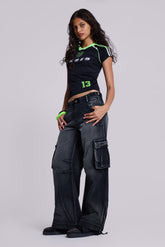 Sun Faded Black Trooper Cargo Pants