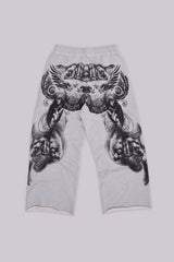 Grey Marl Gothic Print Baggy Monster Joggers