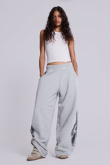 Grey Marl Gothic Print Baggy Monster Joggers