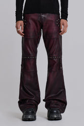 Burgundy Studded Faux Leather Drift Trousers