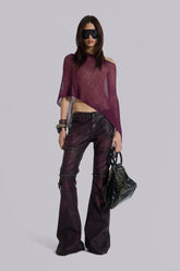 Burgundy Studded Faux Leather Drift Trousers