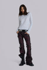 Burgundy Studded Faux Leather Drift Trousers