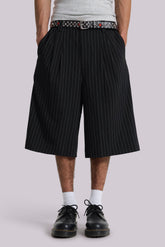 Black Pinstripe Goliath Baggy Shorts