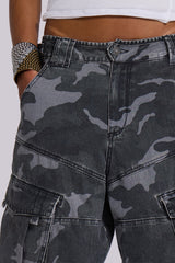 Washed Black Cadet Camo Baggy Shorts