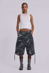 Washed Black Cadet Camo Baggy Shorts