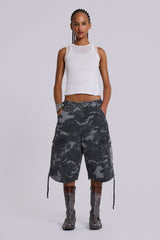 Washed Black Cadet Camo Baggy Shorts
