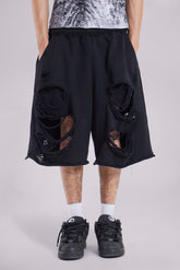 Black Distressed Monster Shorts