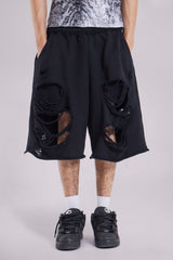 Black Distressed Monster Shorts