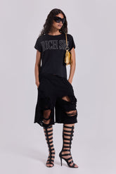 Black Distressed Monster Shorts