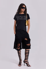Black Distressed Monster Shorts
