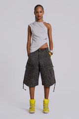 Charcoal Leopard Cadet Baggy Shorts