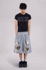 Grey Distressed Monster Shorts