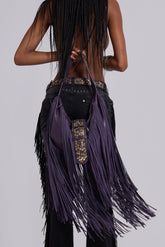 Amethyst Fringe Studded Shoulder Bag