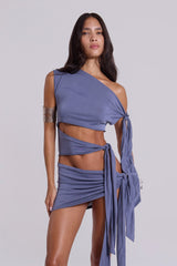 Mena Asymmetric Mini Dress in Indigo