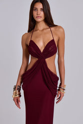 Hesperia Draped Maxi Dress in Burgundy