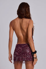 Ellora Embellished Mini Dress in Wine