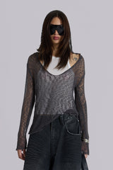 Naia Loose Knit Hooded Top in Charcoal