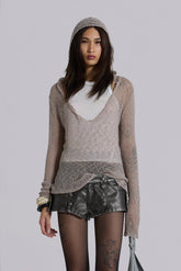 Naia Loose Knit Hooded Top in Clay